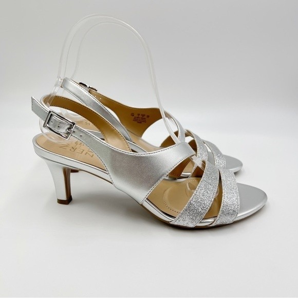 Naturalizer‎ Women's Silver Metallic Glitter Taimi Strappy Dress Sandal Heels 7 - Picture 2 of 15